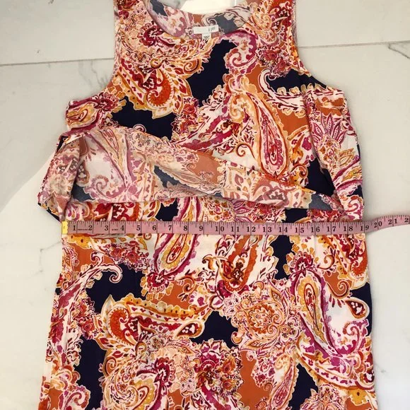 J. Jill Paisley  Floral Tiered Dress SizeS Sleeveless Orange Colorful Stretch - Picture 10 of 13